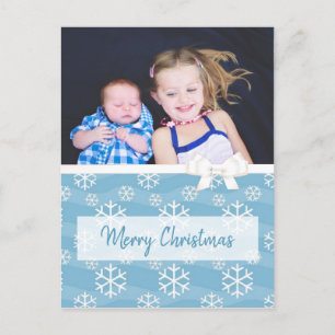 Cartão Postal De Festividades Natal de Floco de Neve Azul Personalizado da Famí