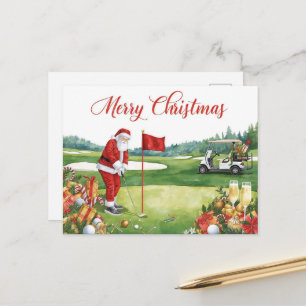 Cartão Postal De Festividades Natal de Golfe Vamos fazer Par tee com o Papai No