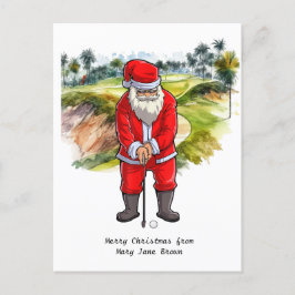 Cartão Postal De Festividades Natal de Golfer com Santa CLAUS