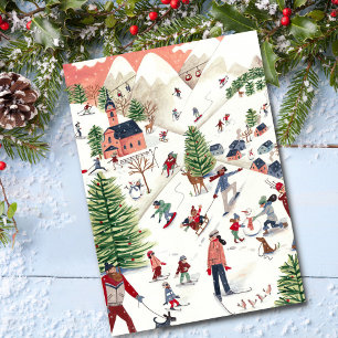 Cartão Postal De Festividades Natal de Inverno Nórdico Rosa Fofo
