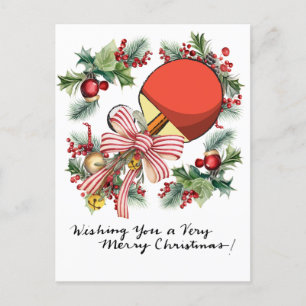 Cartão Postal De Festividades Natal de Ping Pong Feriado Jogador de Tênis de Me