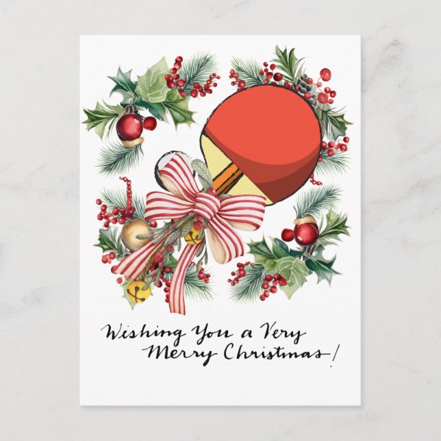 Cartão Postal De Festividades Natal de Ping Pong Férias Tênis de Mesa Jogador (Frente)