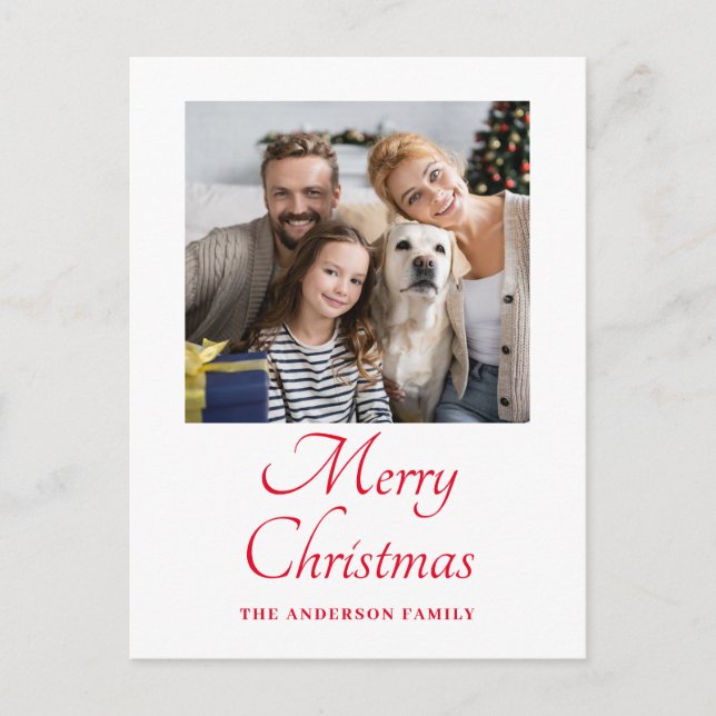 Cartão Postal De Festividades Natal de Script Vermelho de Foto Simples (Frente)