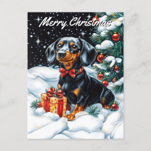 Cartão Postal De Festividades Natal de Tan Dachshund