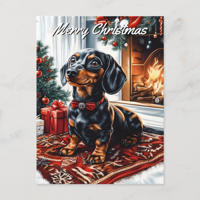 Cartão Postal De Festividades Natal de Tan Dachshund (Frente)
