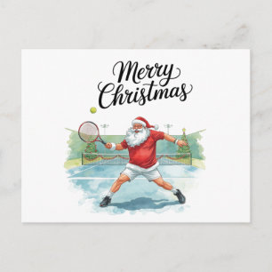 Cartão Postal De Festividades Natal de Tênis com Papai Noel na quadra