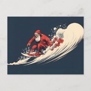 Cartão Postal De Festividades Natal de Verão do Papai Noel Surfista