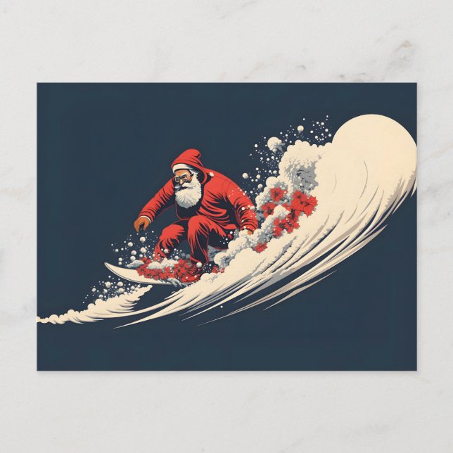 Cartão Postal De Festividades Natal de Verão do Papai Noel Surfista (Frente)