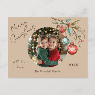 Cartão Postal De Festividades Natal de Watercolor de Script Elegante de Foto da 