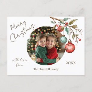 Cartão Postal De Festividades Natal de Watercolor de Script Elegante de Foto da