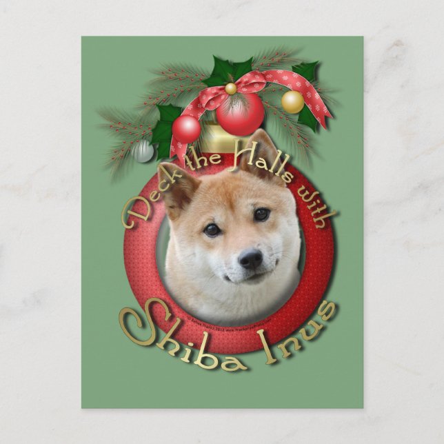 Cartão Postal De Festividades Natal - Deck the Halls - Shiba Inu (Frente)