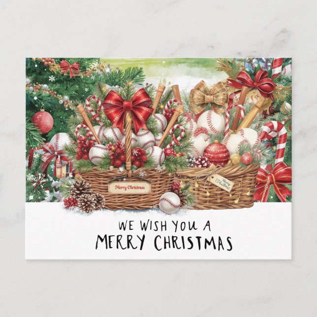 Cartão Postal De Festividades Natal do Baseball (Frente)