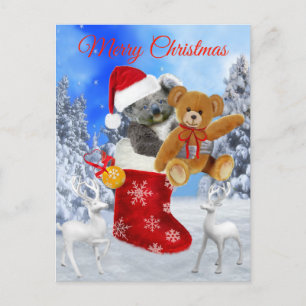 CARTÃO POSTAL DE FESTIVIDADES NATAL DO BEBÊ COALA COM O URSO DE PELÚCIA