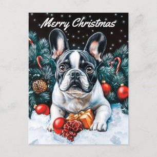 Cartão Postal De Festividades Natal do Buldogue Francês