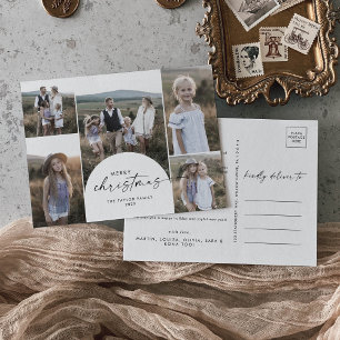 Cartão Postal De Festividades Natal do Modern Boho Arch Multi-Photo Family