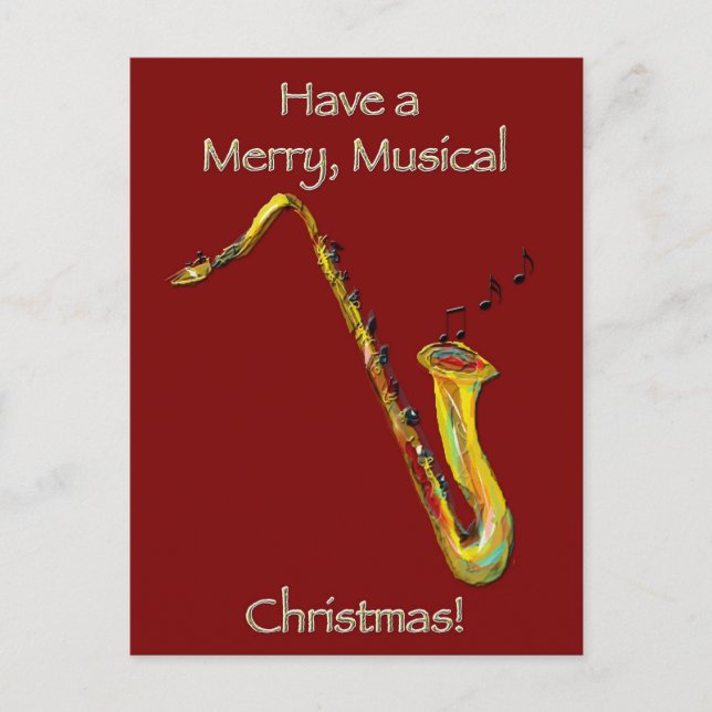 Cartão Postal De Festividades Natal do saxofone (Frente)