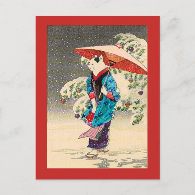 Cartão Postal De Festividades Natal do ukiyoe japonês (Frente)