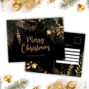 Cartão Postal De Festividades Natal Dourado e Elegante moderno
