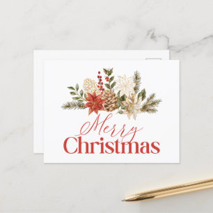 Cartão Postal De Festividades Natal Dourado Poinsettia Floral Feliz Natal