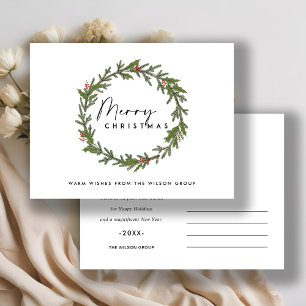 CARTÃO POSTAL DE FESTIVIDADES NATAL ELEGANTE CORPORATIVO HOLLY BERRY WREATH