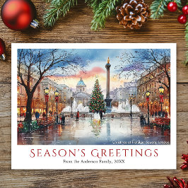 Cartão Postal De Festividades Natal em aquarela na Trafalgar Square Londres