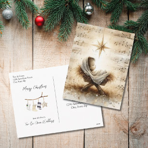 Cartão Postal De Festividades Natal em Aquarela sem Foto do Menino Jesus