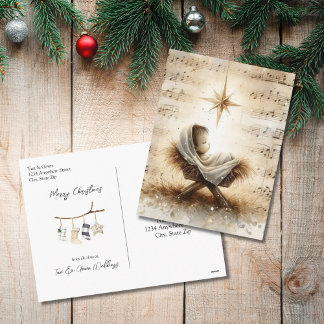 Cartão Postal De Festividades Natal em Aquarela sem Foto do Menino Jesus