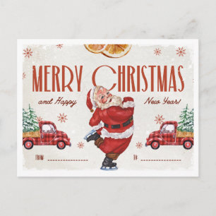Cartão Postal De Festividades Natal em Aquarela Vermelho e Bege Elegante