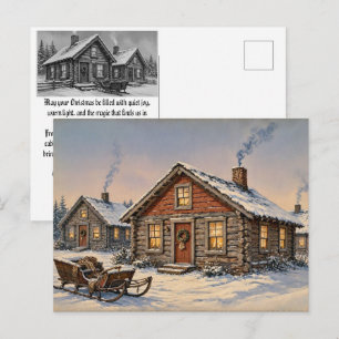 Cartão Postal De Festividades Natal em Cabana Vintage • Trenó do Papai Noel & Ac