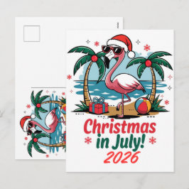 Cartão Postal De Festividades Natal Em Julho Chapéu de Papai Noel Flamingo Rosa