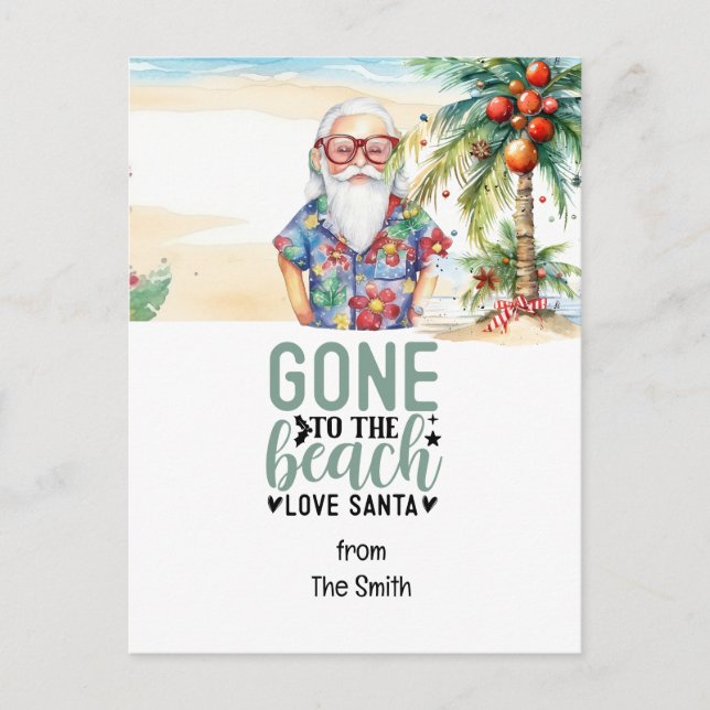Cartão Postal De Festividades Natal em julho com SANTA CLAUS na praia (Frente)