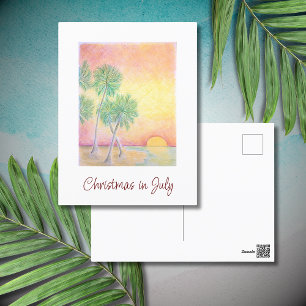 Cartão Postal De Festividades Natal em julho na praia tropical