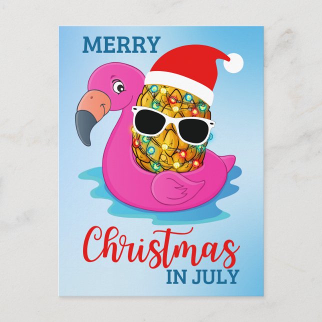 Cartão Postal De Festividades Natal em julho Pineapple Santas Hat Flamingo Ho (Frente)