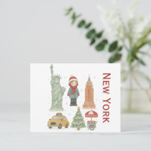 Cartão Postal De Festividades Natal em Nova York Aquarela – Fofo