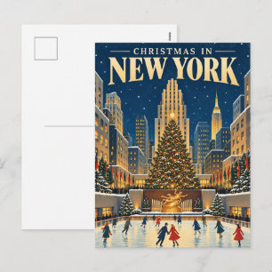 Cartão Postal De Festividades Natal em Nova York Viagem Vintage Retro