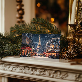 Cartão Postal De Festividades Natal em Paris: Avenida Torre Eiffel com Espumante