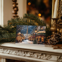 Cartão Postal De Festividades Natal em Paris: Mercado Torre Eiffel à Noite
