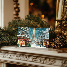 Cartão Postal De Festividades Natal em Paris: Noite em Torre Neve Eiffel