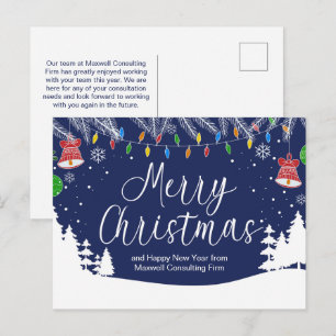 Cartão Postal De Festividades Natal Empresarial Personalizado Alegre Azul Festiv