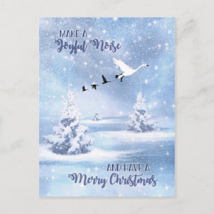 Cartão Postal De Festividades Natal Faça um Barulho Alegre Gansos de Neve