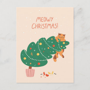 Cartão Postal De Festividades Natal Felino - Diversão Maliciosa de Gatos