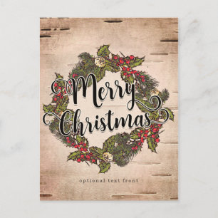 Cartão Postal De Festividades Natal Feliz de Bétula Rústica Vintage