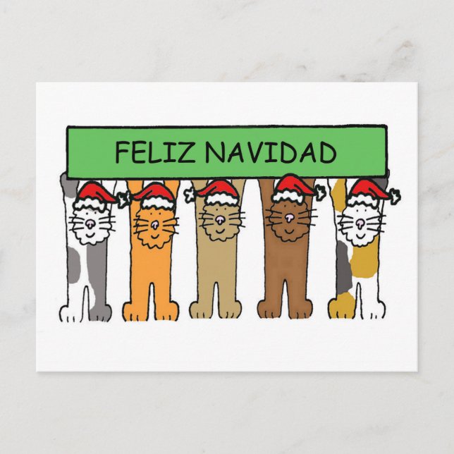 Cartão Postal De Festividades Natal feliz de Feliz Navidad no espanhol, gatos (Frente)