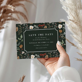 Cartão Postal De Festividades Natal Festivo Botânico de inverno Salvar a Data