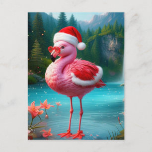 Cartão Postal De Festividades Natal Flamingo Como Papai Noel-47475