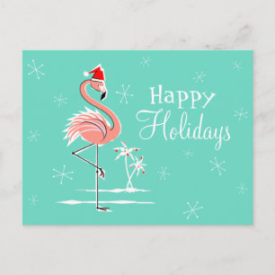 Cartão Postal De Festividades Natal Flamingo Feliz Feriados na Horizontal