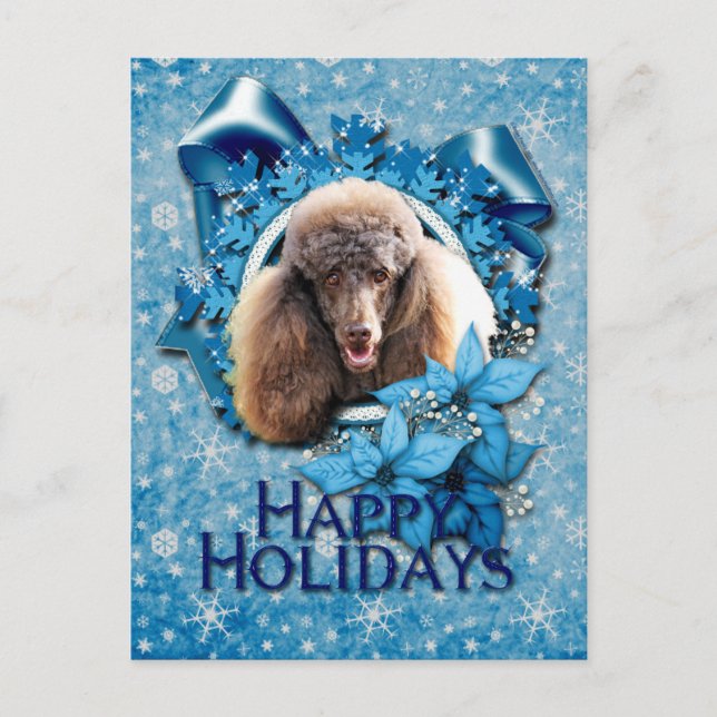 Cartão Postal De Festividades Natal - Floco de Neve Azul - Poodle - Chocolate (Frente)