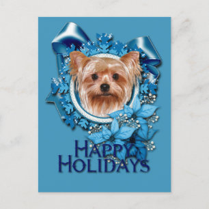 Cartão Postal De Festividades Natal - Flocos de neve azuis - Yorkshire Terrier