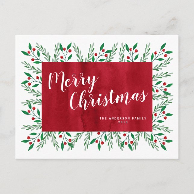 Cartão Postal De Festividades Natal Floral Hídrico Vermelho Personalizado (Frente)