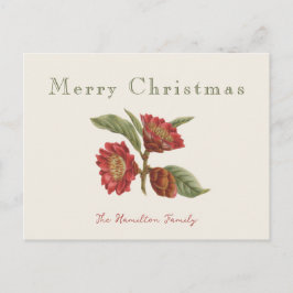 Cartão Postal De Festividades Natal Floral Verde e Vermelho Elegante